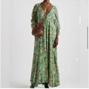 Free People Earth Maxi Dress Small 2 4 6 Folk Boho Floral Wedding Balloon Sleeve